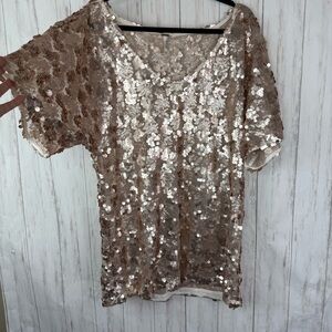 Free People Sequin Embellished Taupe Dress Tee Medium